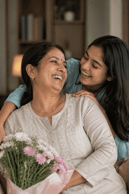 Mother and daughter smiling together
